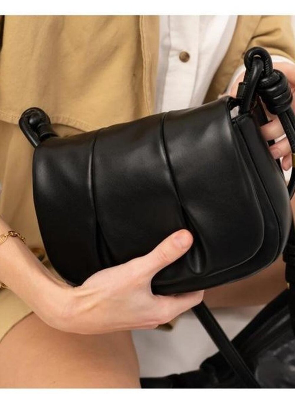 Rachel Zoe Black Leather Knotted Strap Shoulder Bag NWT